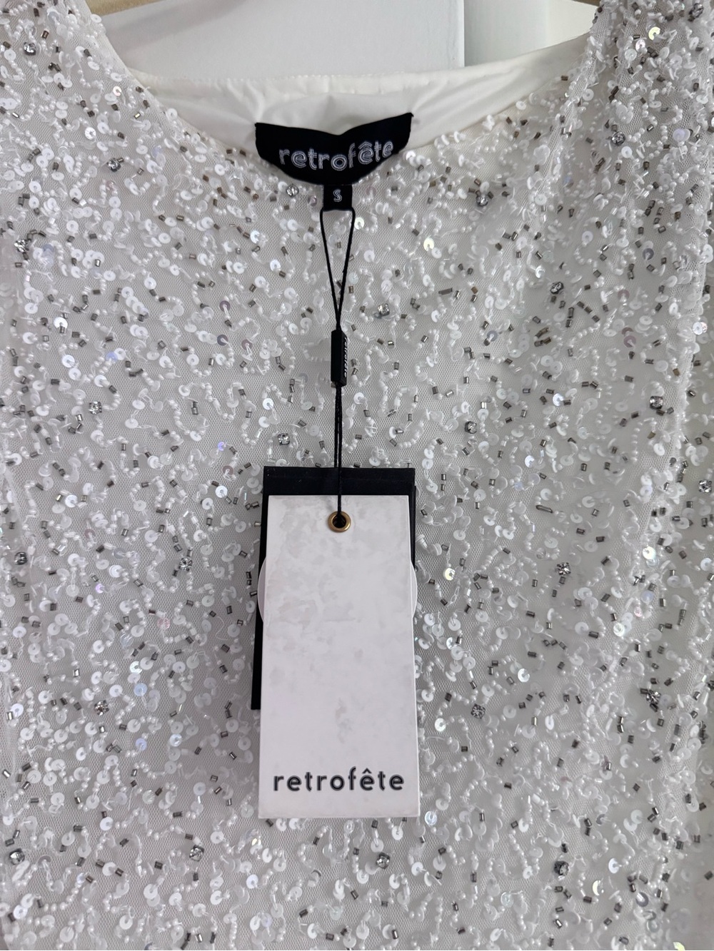 Retrofete Carnegie Sequin white silver beaded dress size small NWT - Picture 5 of 14